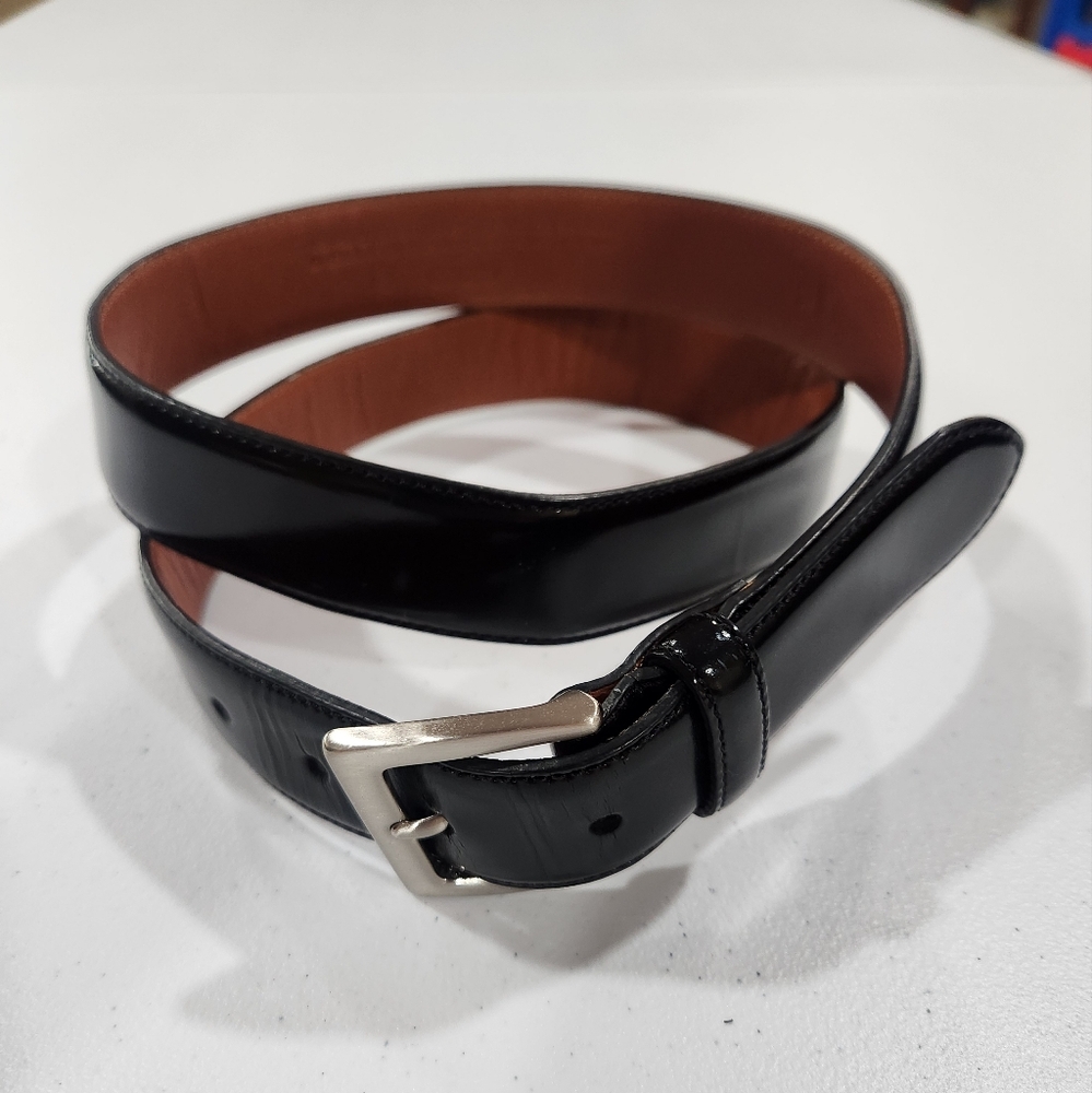 Coach Black Brown Leather Belt Brass Buckle